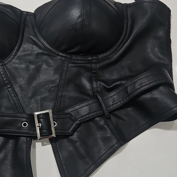 Black Faux Leather Bustier Top  Sz Xl Corset. - Picture 2 of 7